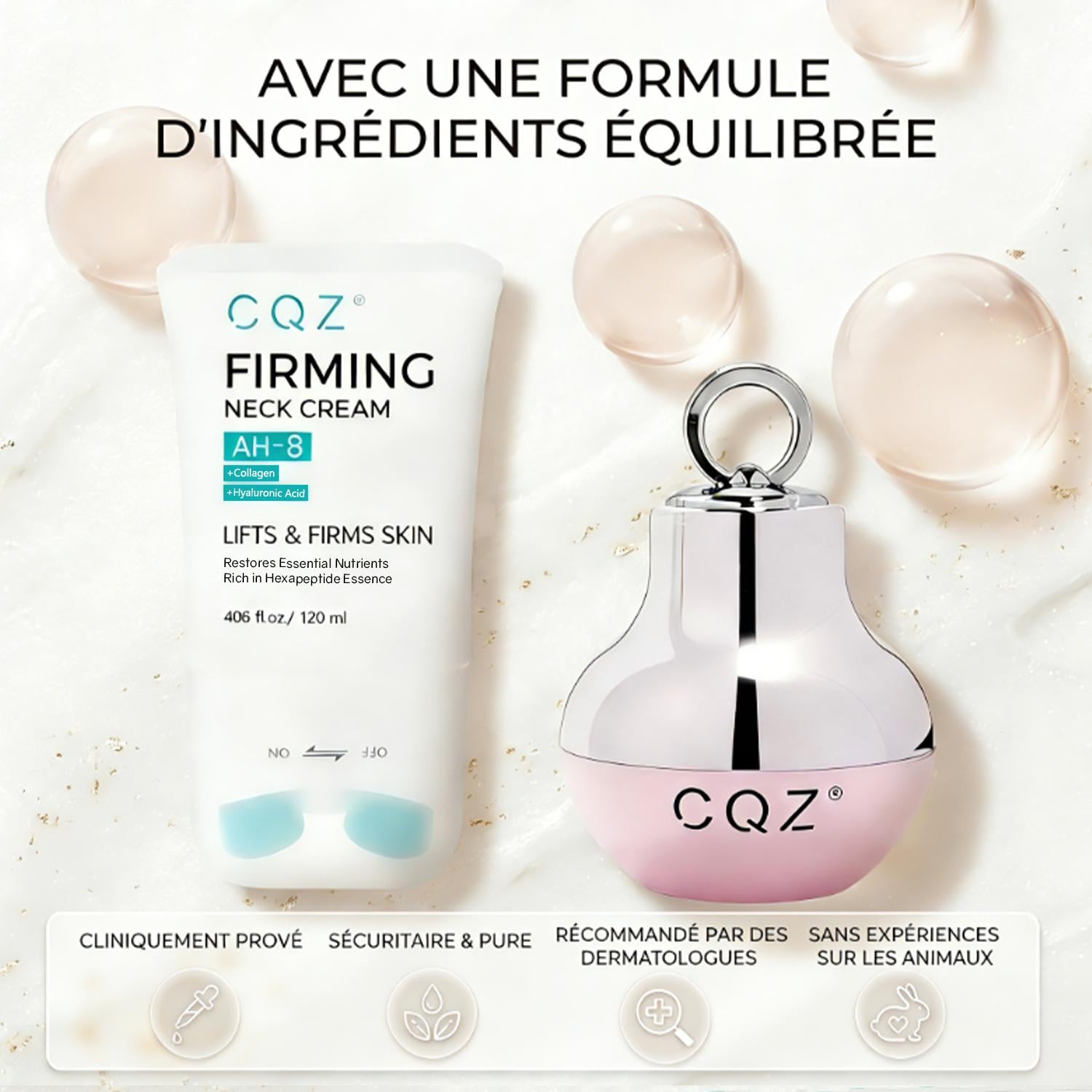 CQZ – Coffret Soin Raffermissant et Revitalisant pour le Cou et les Yeux | Un soin hydratant doux pour le cou et le contour des yeux | Dites adieu au cou relâché et aux rides des yeux